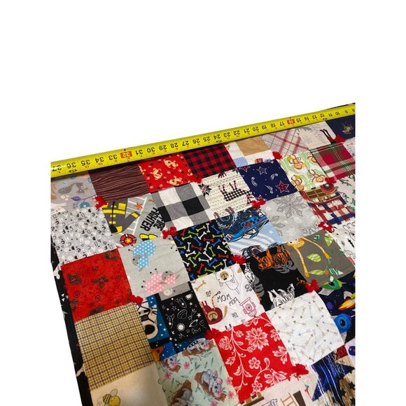 Handcrafted Patchwork Quilt Blanket 39"x45" Multicolor Cotton Fabric & Polycotto - Picture 2 of 7